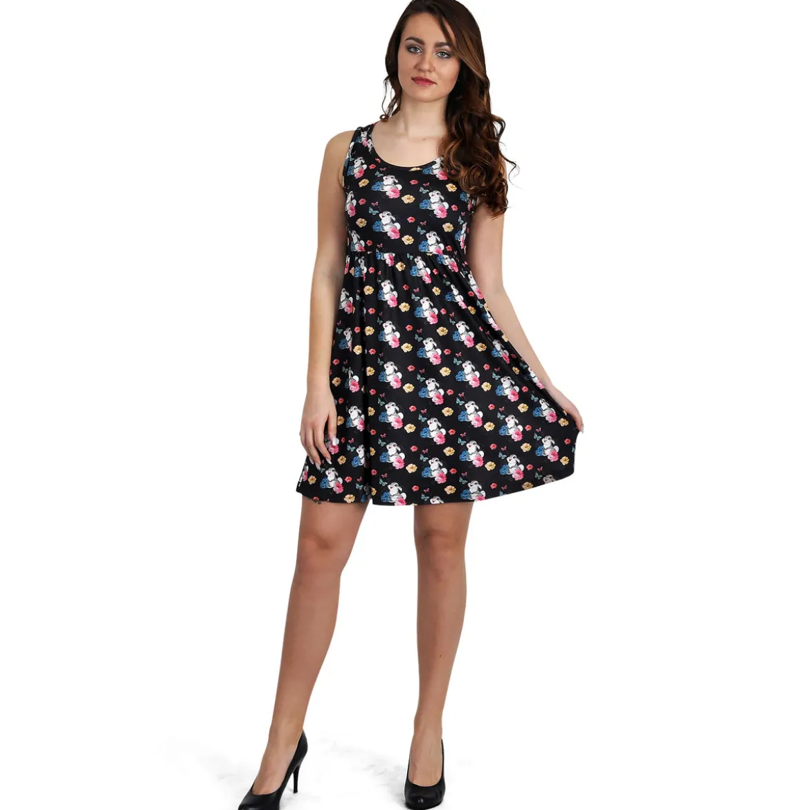 Bambi - Klopfer Flower Power Minikleid schwarz
