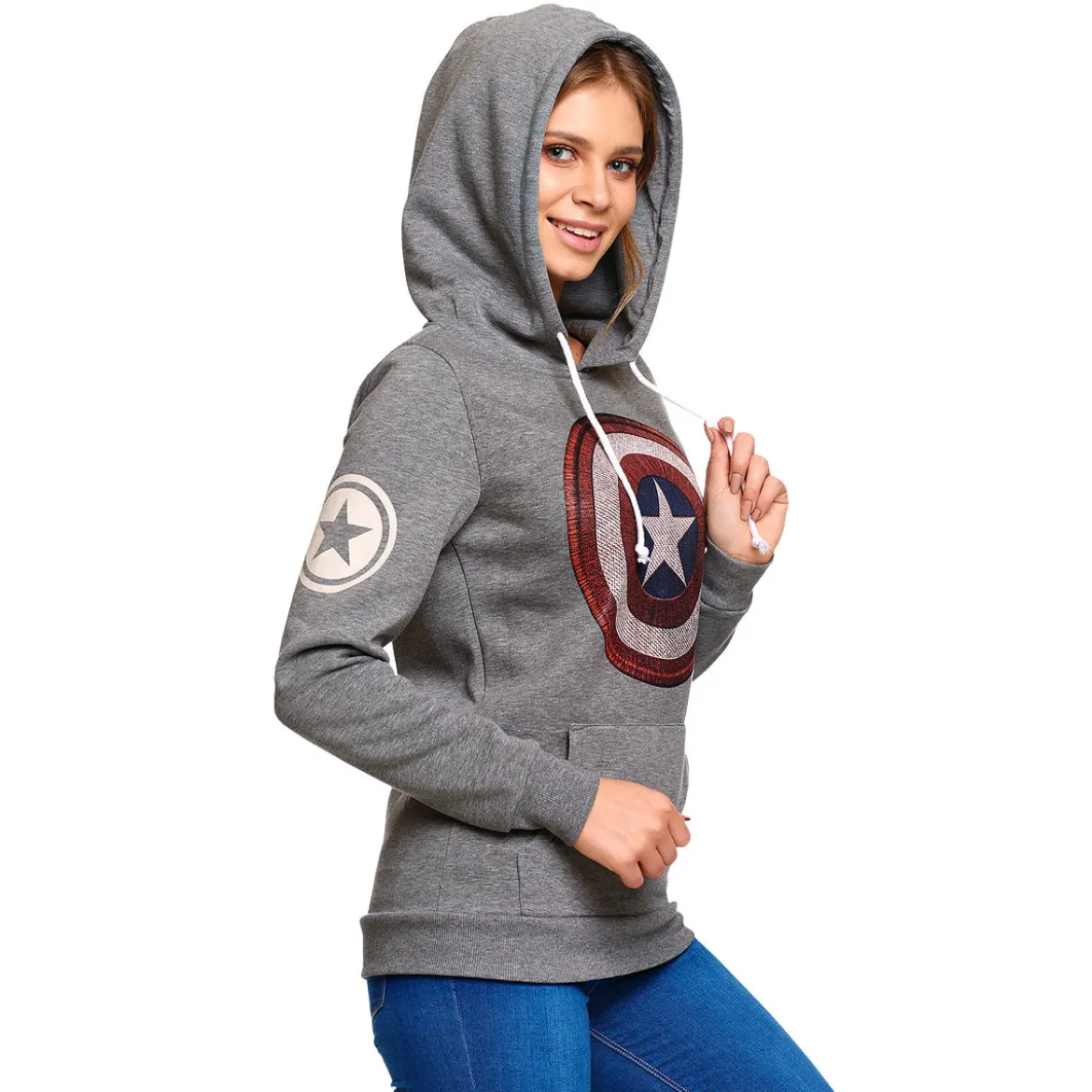 Captain America - Shield Logo Retro Hoodie Damen grau