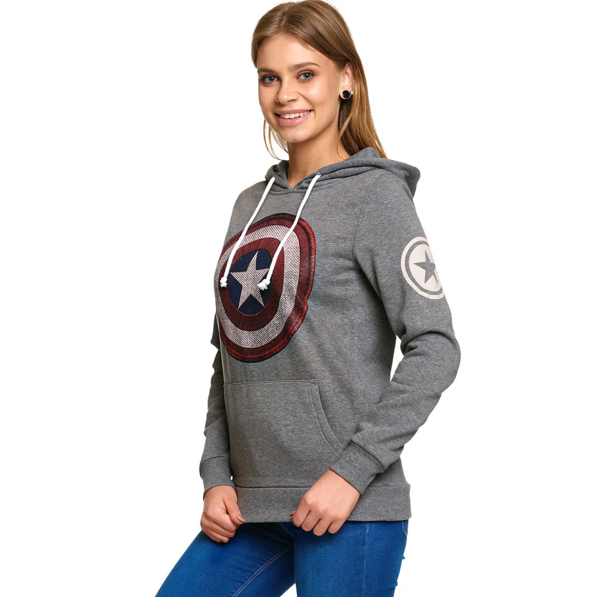 Captain America - Shield Logo Retro Hoodie Damen grau