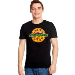 Cowabunga Pizza T-Shirt für Ninja Turtles Fans schwarz