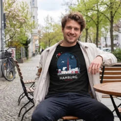 Elbenwald in Hamburg Skyline T-Shirt schwarz