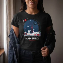 Elbenwald in Hamburg Skyline T-Shirt schwarz
