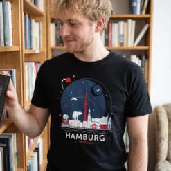 Elbenwald in Hamburg Skyline T-Shirt schwarz