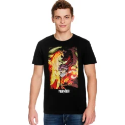 Fairy Tail - Natsu mit Igneel T-Shirt schwarz