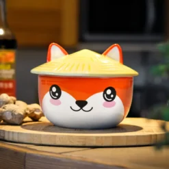 Fuchs Kawaii Schale mit Deckel für Anime Fans