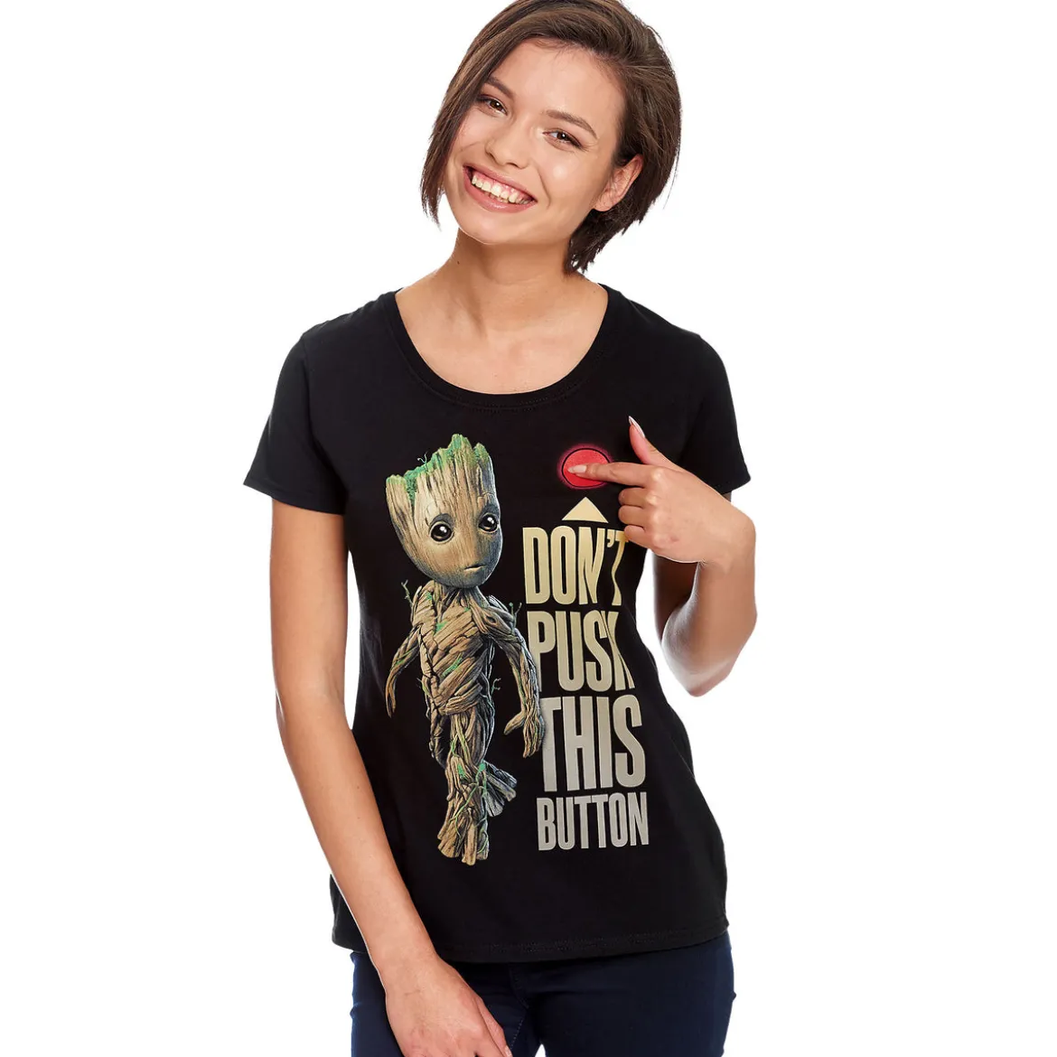 Guardians of the Galaxy - Groot Button T-Shirt Damen schwarz