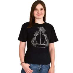 Harry Potter - Floral Deathly Hallows T-Shirt Damen schwarz