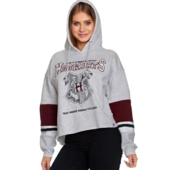 Harry Potter - Hogwarts School Crop Hoodie Damen grau