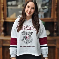 Harry Potter - Hogwarts School Crop Hoodie Damen grau