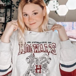 Harry Potter - Hogwarts School Crop Hoodie Damen grau