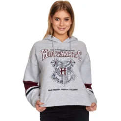Harry Potter - Hogwarts School Crop Hoodie Damen grau