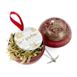 Harry Potter - Hogwarts Wappen Weihnachtskugel mit Schnatz Kette