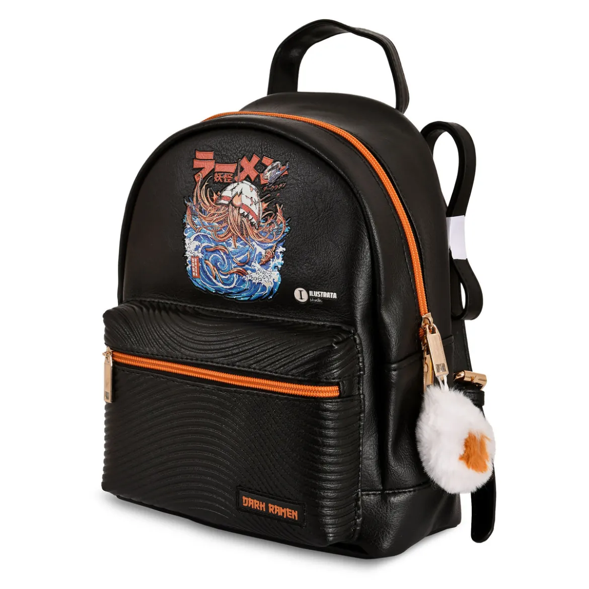 Ilustrata - Dark Ramen Rucksack mit Pom Pom Anhänger schwarz