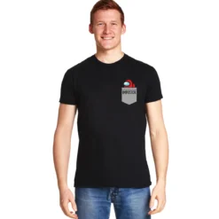 Impostor Pocket T-Shirt für Among Us Fans schwarz