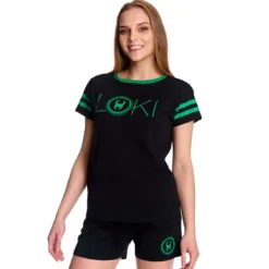 Loki - Logo Pyjama kurz Damen schwarz