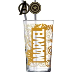 Marvel Glas Tumbler mit Trinkhalmen Logo & Avengers 485 ml