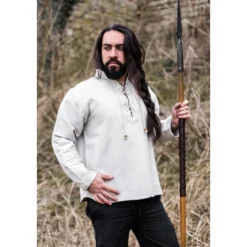 Mittelalter Baumwoll Hemd Ingolf handgewebt grau