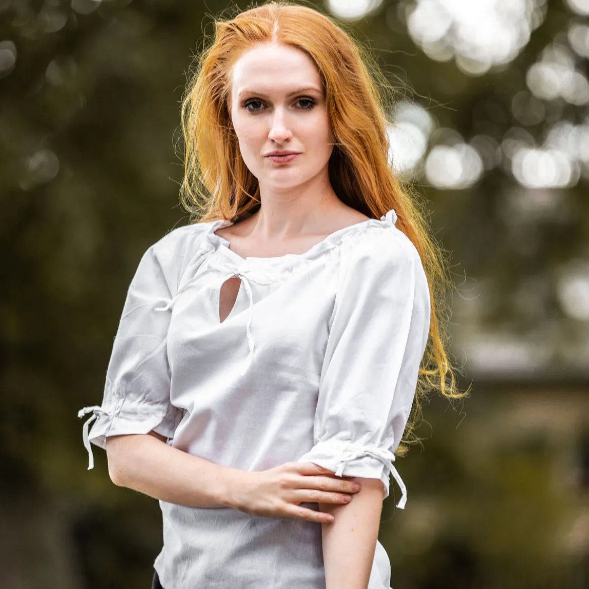 Mittelalter Bluse Kurzarm Vera weiß