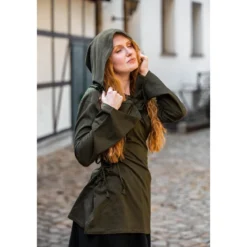Mittelalter Bluse Lea mit Kapuze und Schnürung grün