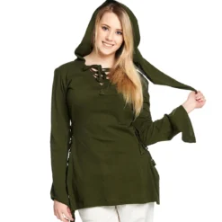 Mittelalter Bluse Lea mit Kapuze grün