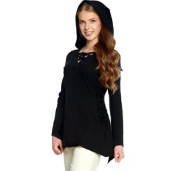 Mittelalter Bluse Lea mit Kapuze schwarz
