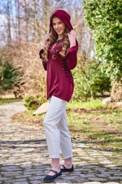 Mittelalter Bluse Lea mit Kapuze rot