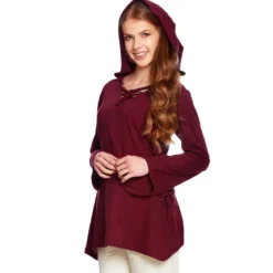Mittelalter Bluse Lea mit Kapuze rot