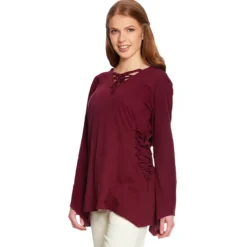 Mittelalter Bluse Lea mit Kapuze rot