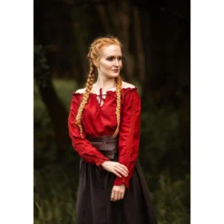 Mittelalter Bluse mit Spitze Bettina rot