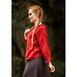 Mittelalter Bluse mit Spitze Bettina rot