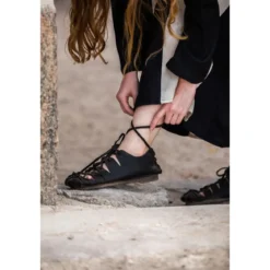Mittelalter Bundschuhe aus Nubukleder schwarz