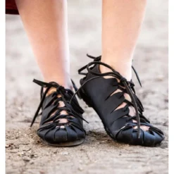 Mittelalter Bundschuhe aus Nubukleder schwarz