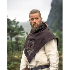 Mittelalter Gugel Tyr mit Wolfsstickerei braun