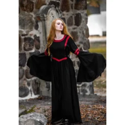 Mittelalter Kapuzenkleid Isolde schwarz-rot
