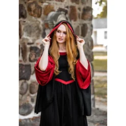 Mittelalter Kapuzenkleid Isolde schwarz-rot