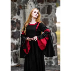 Mittelalter Kapuzenkleid Isolde schwarz-rot