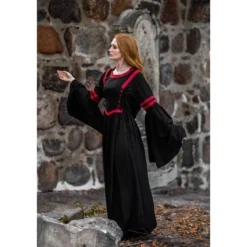 Mittelalter Kapuzenkleid Isolde schwarz-rot