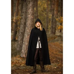 Mittelalter Kapuzenumhang Thorian Wolle schwarz