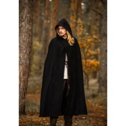 Mittelalter Kapuzenumhang Thorian Wolle schwarz