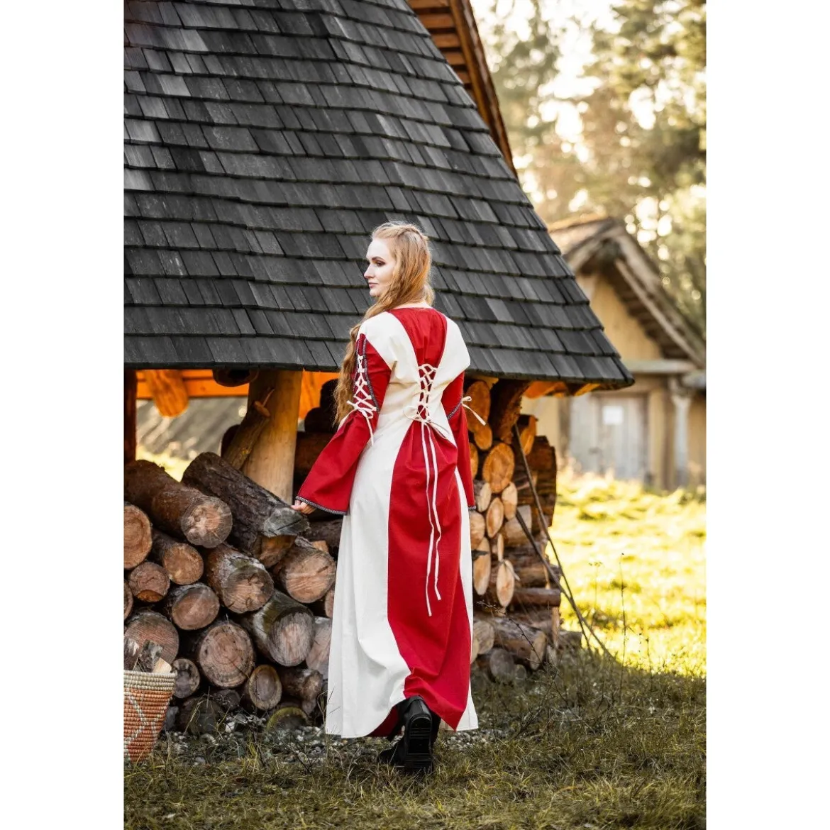 Mittelalter Kleid Amalia beige-rot