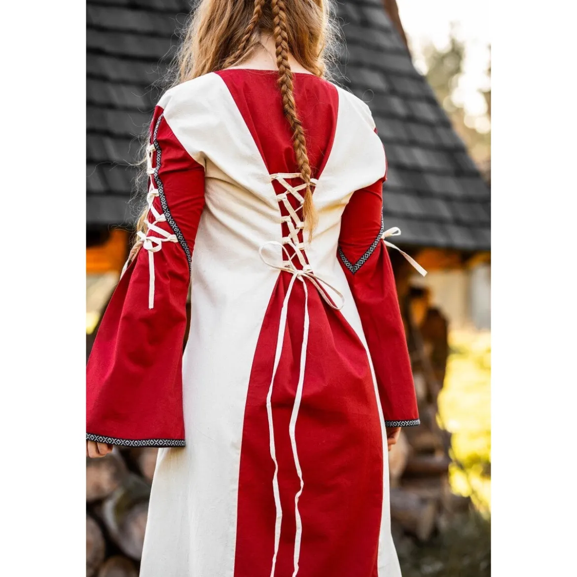 Mittelalter Kleid Amalia beige-rot