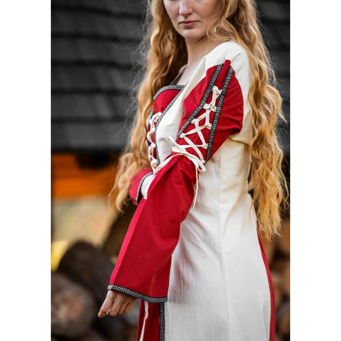 Mittelalter Kleid Amalia beige-rot