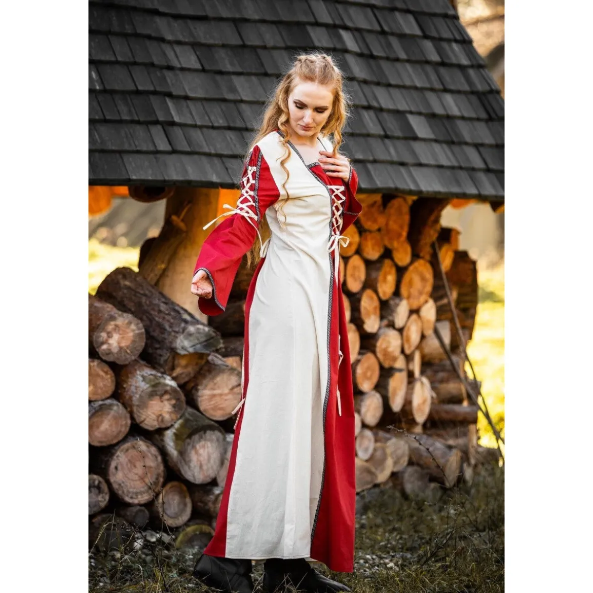 Mittelalter Kleid Amalia beige-rot
