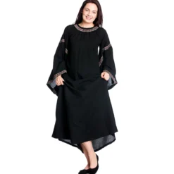 Mittelalter Kleid Ida mit Trompetenärmel schwarz