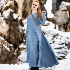 Mittelalter Kleid Leinen blau