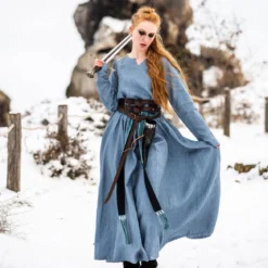 Mittelalter Kleid Leinen blau