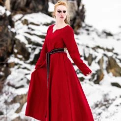 Mittelalter Kleid Leinen rot