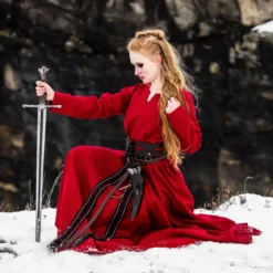 Mittelalter Kleid Leinen rot