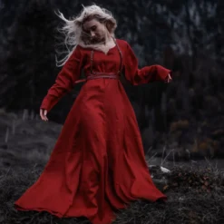 Mittelalter Kleid Leinen rot