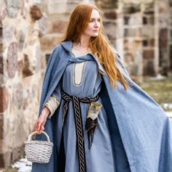 Mittelalter Kleid mit Handstickerei blau